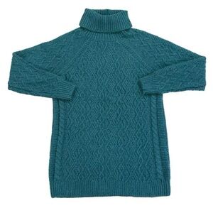Fat Face ALICIA Teal Cable Knit Tunic Turtleneck Pullover Sweater